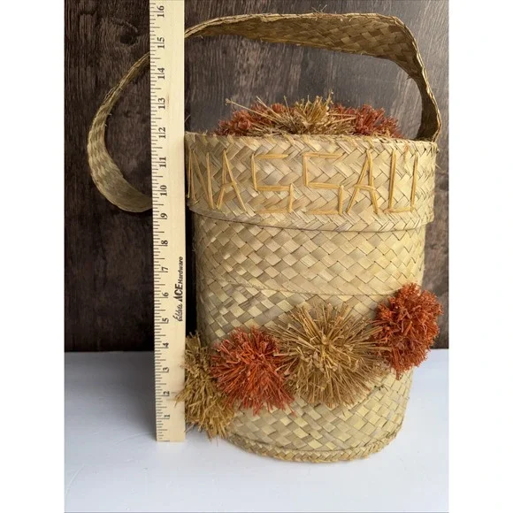 Handmade Nassau Bahamas Woven Tote Bag Handbag Beach Basket Raffia Straw‎ 12"H - Picture 9 of 9